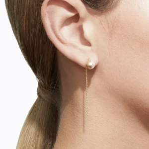 Half Pearl Chain Earring 90°^Shihara Hot